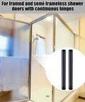 Black Plastic Hinge Sleeves For Shower Doors 72 Inches Long Continuous Hinge Replacement Covers in a bathroom setting.