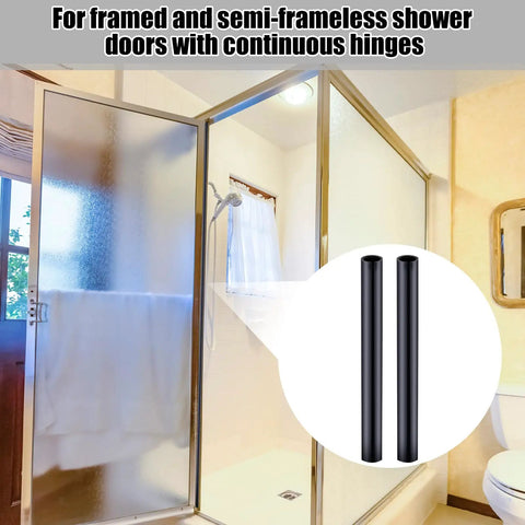 Black Plastic Hinge Sleeves For Shower Doors 72 Inches Long Continuous Hinge Replacement Covers in a bathroom setting.