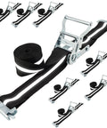8 Pack 2 Inch By 15 Foot E Track Ratchet Straps With Reflective Webbing For Cargo Vans, Trailers And Containers, Heavy Duty Tie Downs With 4400 Lbs Break Strength And 1460 Lbs Safe Working Load, Built For Tough Load Security displayed