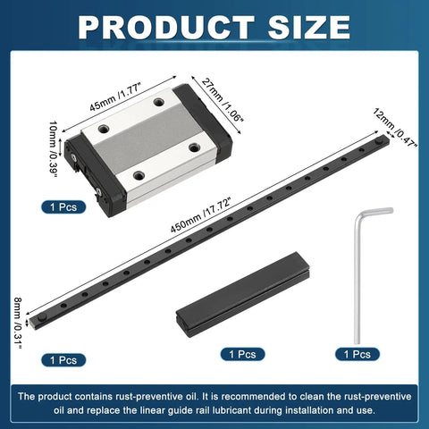 450mm MGN12 Linear Sliding Rail Kit With MGN12H Carriage Block, mini guide, wrench for CNC machines and 3D printers