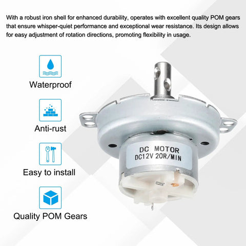 Slow Speed 12V DC Brushed Gear Motor JS50T with D Shaft 20 RPM CW CCW visible with waterproof and anti-rust features