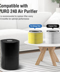 2 Pack 240 Replacement Filter Compatible With 240 Air Purifier next to original and pet allergy filters on table