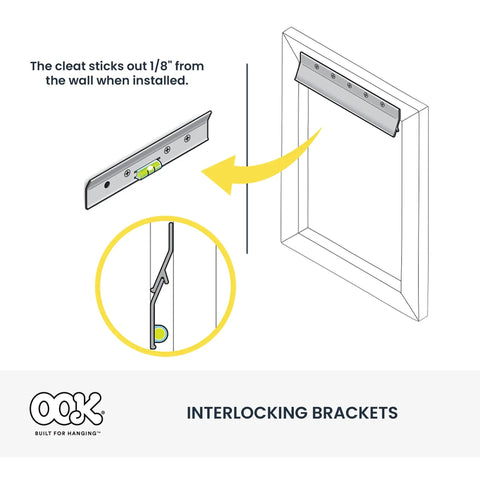 Diagram of French Cleat Picture And Mirror Hanger With Hardware, 100 Lb Capacity, Aluminum Construction, Interlocking Brackets
