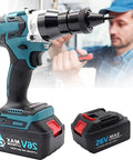 Heavy Duty Cordless Rivet Gun And Rivet Nut Setting Kit With Brushless Motor For M3 Through M12 Fasteners, Rechargeable Power Tool showing a close-up of the tool with battery.