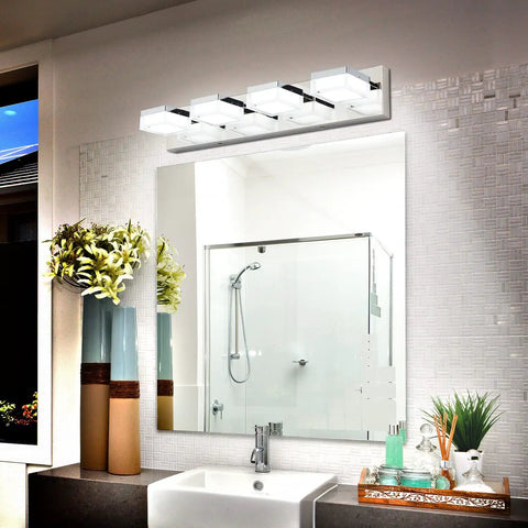 Dope Four Light LED Vanity Fixture Over Mirror In Gloss Chrome 24.9 Inch Bathroom Vanity Light, Energy Saving Bath Lighting