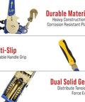 Two Pack Heavy Duty Ratchet Chain Binders 5/16 to 3/8 Inch With Swivel Grab Hooks And 5400 Lb Working Load Limit features