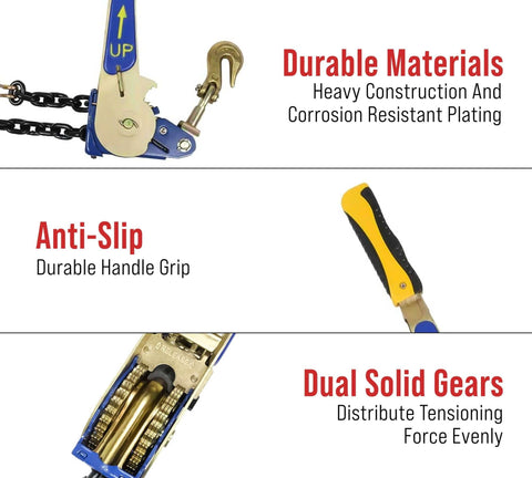 Two Pack Heavy Duty Ratchet Chain Binders 5/16 to 3/8 Inch With Swivel Grab Hooks And 5400 Lb Working Load Limit features