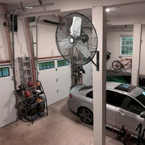 High Velocity 6500 CFM Wall Mounted Fan For Industrial Spaces, 24 Inch Air Circulator with Three Speed Oscillation in garage