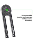Dead On Precision Seven Inch Aluminum Miter Saw Protractor Angle Finder showing scale, durable aluminum construction for precise cuts.