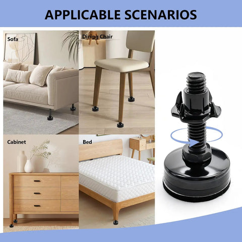 Heavy Duty Adjustable Furniture Levelers Set Of 4 With T Nuts And Non Slip Pads for sofas, chairs, cabinets, and beds