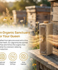 Five Pack Wooden Queen Cages For Beekeeping, Breathable Rearing Protector Cages With Metal Mesh And Corks on a wooden hive