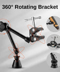 360-degree rotating bracket for 2 In 1 Magnetic Helping Hands Soldering Station With Silicone Mat And PCB Holder, 5X LED Magnifying Lamp, Extra Large Heavy Duty Base, ESD Safe, Dual Adjustable Gooseneck Arms For Hands Free, Precise Repairs.
