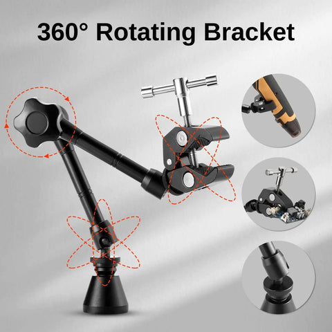 360-degree rotating bracket for 2 In 1 Magnetic Helping Hands Soldering Station With Silicone Mat And PCB Holder, 5X LED Magnifying Lamp, Extra Large Heavy Duty Base, ESD Safe, Dual Adjustable Gooseneck Arms For Hands Free, Precise Repairs.