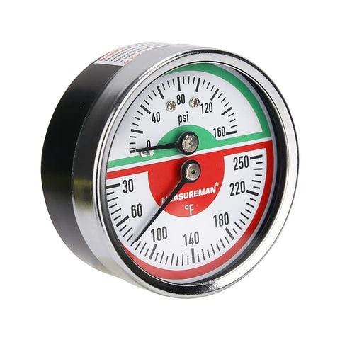Tridicator Thermo Manometer Pressure Gauge For Gas And Noncorrosive Liquids Two And A Half Inch Dial 0 To 160 Psi And 30 To 250 F