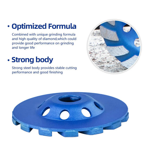 Diamond Concrete Grinding Wheel 4.5 Inch Turbo Cup for Polishing Concrete with angled grinder segment, close-up view