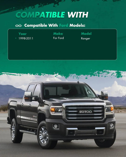 Front Lift Kit 1 To 3 Inch For Ford Ranger 1998 2011 Four Wheel Drive And Ranger Edge Sport 2WD Torsion Bar Suspension Only Leveling Kit To Eliminate Factory Rake And Give Your Truck An Aggressive Stance compatibility chart with truck image.
