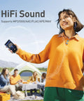 Person outdoors holding a 5 Inch MP3 Player With 128GB Real Storage Bluetooth And WiFi Android 13 System Responsive Touch Screen.
