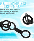 8 Piece Scuba Hose Clips And Silicone Snorkel Keeper Locks Kit showing flexible silicone strap with two ring loops