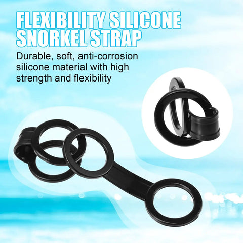 8 Piece Scuba Hose Clips And Silicone Snorkel Keeper Locks Kit showing flexible silicone strap with two ring loops