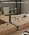 Beefed-Up Heavy Duty L Shaped Corner Bracket for furniture reinforcement on wood surface, wobble free desk support, black finish