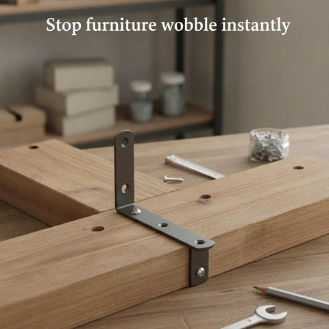 Beefed-Up Heavy Duty L Shaped Corner Bracket for furniture reinforcement on wood surface, wobble free desk support, black finish