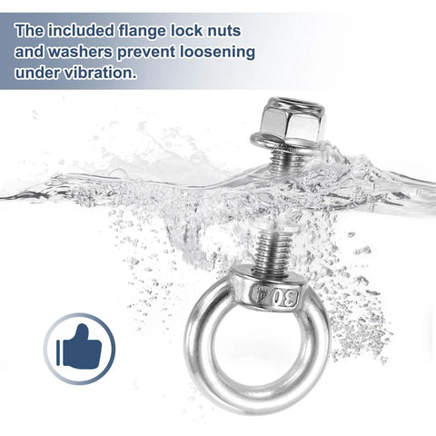 M8 X 100mm Shoulder Eye Bolt Set In 304 Stainless Steel With Lifting Ring Threaded Eye Bolt submerged in water, text description.