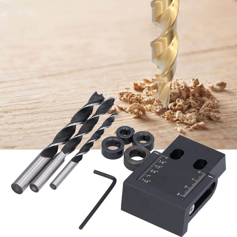Pro Grade Pocket Hole Jig Kit With 15 Degree Drill Angle, Aluminum Alloy Oblique Hole Locator, Three Drill Guides shown.