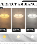 Upgrade Your Space with This Epic 20 Inch White Bubble Saucer Lantern Pendant Light Featuring Imitation Silk Shade and Sturdy Metal Frame for Modern Farmhouse Living Room Bedroom Decor Vibe Check Passed - Display of 3000K, 4500K, and 6000K light settings.