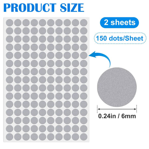 Reflective Golf Ball Dots Stickers 300 Pack Weatherproof 0.24 Inch Dots for Launch Monitor Swing Analysis shown in two sheets