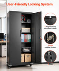 Beefy Rolling Metal Storage Cabinet With Five Adjustable Shelves Two Magnetic Doors And Two Keys Lockable Tool Organizer for office