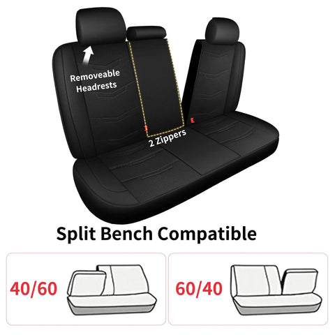 Rear view of Leather Car Seat Covers Full Set For SUV Truck And Sedan showing split bench compatibility with removable headrests.