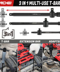 Heavy Duty Socket Set With One Quarter Inch Drive One Half Inch Drive And Three Eighths Inch Drive 43 Piece Kit with T-bar 3-in-1 tool
