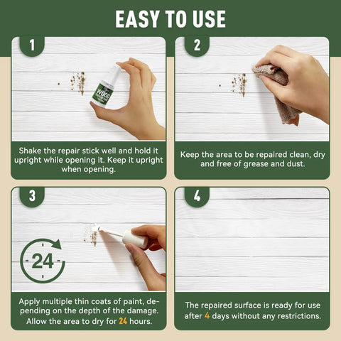White Touch Up Paint Pen For Wood Furniture Makeover Featuring Quick Dry Formula And Precision Brush Easy As Pie scratched surface fix steps.
