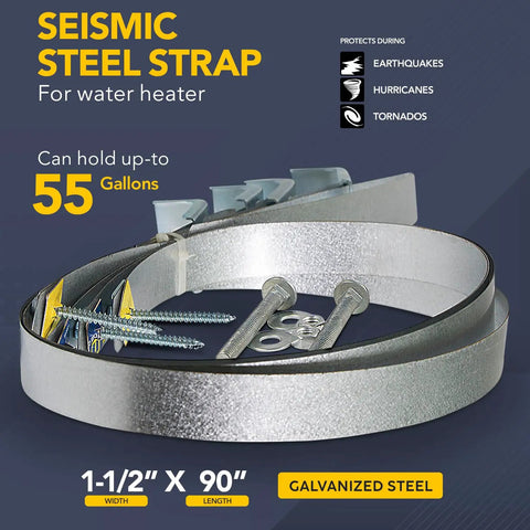 Seismic Water Heater Restraint Strap Kit 90 Inch Long One And A Half Inch Wide Galvanized Steel Adjustable Fit For Up To 55 Gallon