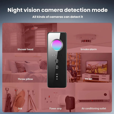 Hidden Camera Detector For Hotels And Travel, 6 Level Sensitivity Wireless RF Sweep showing camera detection near electronics.