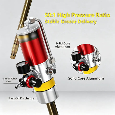 Top Notch 800W Cordless Electric Drum Pump For Oil Transfer With 3 Speed Settings And 6 Replaceable Tubes close-up of aluminum pump with pressure gauge.