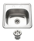 Top view of Stainless Steel Bar and Prep Sink That Is A Workhorse for Your Kitchen and Home Bar, 15 Inch Drop In Topmount Two Hole Design
