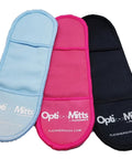 Opti-Mitts eyeglass cleaning mitts, 3-pack microfiber in blue, pink, and navy.