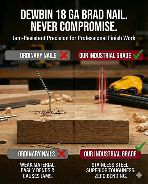 Comparison of Heavy Duty 18 Gauge Stainless Steel Brad Nails 2 Inch 1000 Count Rust Proof Nail Gun Fasteners side by side with ordinary nails.