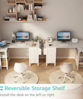 White L Shaped Desk With Drawers And Storage Shelves 47 Inch Corner Reversible Computer Desk With Built In Power Strip And USB Ports