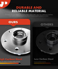 Comparison of wheel hub assemblies, ours made of high carbon steel versus others, for Two Pack Front Or Rear Wheel Bearing And Hub Assembly For VW And Audi Vehicles 2005 2019 Jetta Passat Golf Tiguan Beetle CC Eos GTI R32 Rabbit A3 Q3 TT Quattro