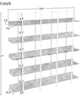 Diagram of Five Shelf Vintage Industrial Bookcase With Black Metal Frame And MDF Shelves Space Saving Storage Organizer dimensions