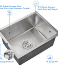 Undermount Kitchen Sink In Brushed Stainless Steel 18 Gauge T304 Handmade Single Bowl With Drain Strainer 20 Inch L By 16 Inch W By 9 Inch D Fits Three And A Half Inch Garbage Disposal Opening Built To Last