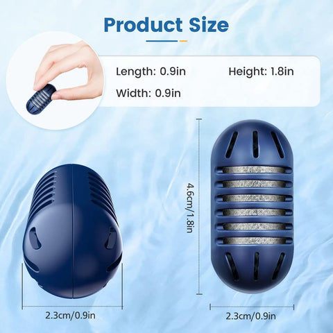 Product size of Demineralization Cartridge Pack For Ultrasonic Humidifiers 16 Pack, showing dimensions of 0.9in x 0.9in x 1.8in.
