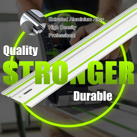 Ultra Precision 110 Inch Track Saw Guide Rail With Locking Connector, durable extruded aluminum for smooth woodworking cuts.