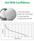 Built Tough 1.5 Volt Button Cell Battery Replacement 20 Pack Lr41 Ag3 392 357 Sr41sw Coin with full charge info and discharge graph.