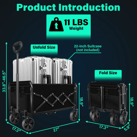 Collapsible Wagon Cart With Wheels, Ultra Portable Foldable All Terrain Utility Wagon for versatile transport, foldable design.