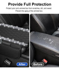 Bling Center Console Cover With Leather Arm Rest Cushion And Dual Storage Pockets Universal Auto Armrest Protector Silver Interior Accessory For Most Vehicles installed, shows before and after protection.
