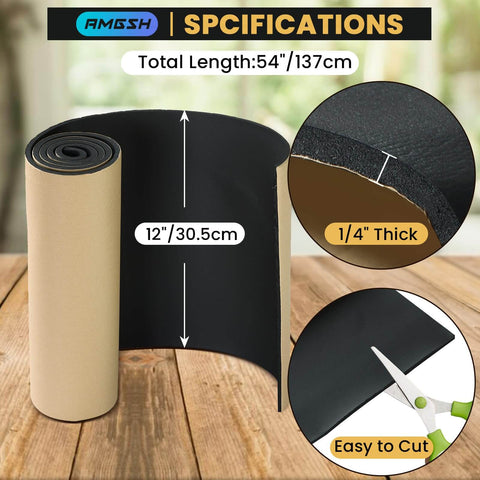 Beefy Neoprene Sponge Foam Sheet Quarter Inch Thick By Twelve Inch Wide By Fifty Four Inch Long Four Point Five Sqft, easy to cut