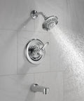 Classic Tub And Shower Faucet With Single Handle Control In Chrome Finish No Fuss Easy Turn Valve And Temperature Volume Controls